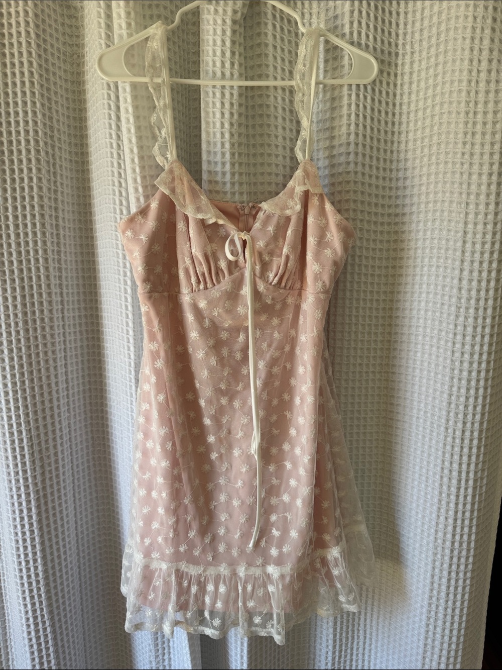 BCBGeneration Blush Pink Embroidered Lace-Trim Mini Dress